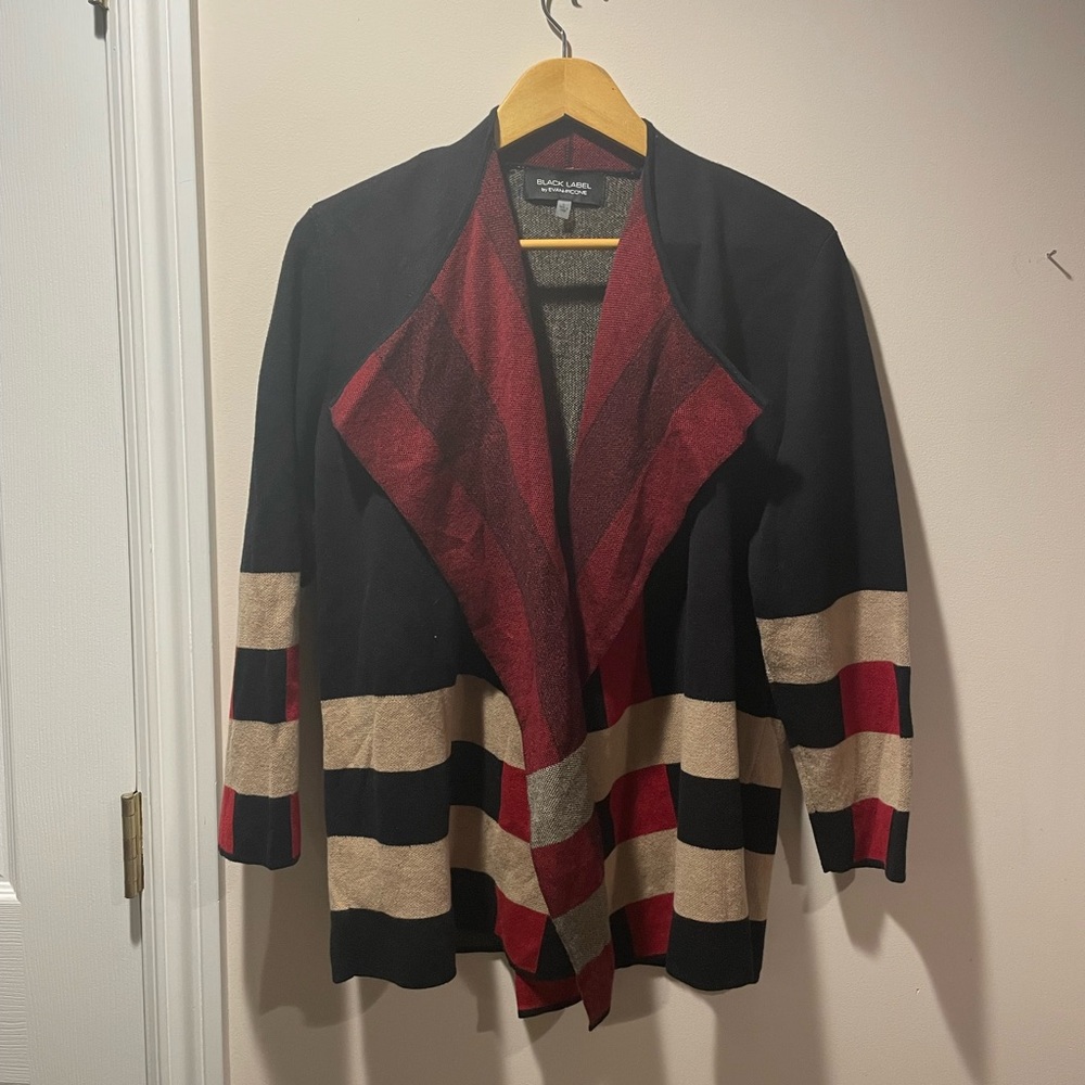 Evan Picone Black Label Cardigan with Red Accents